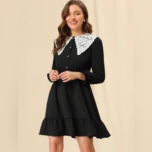 Peter Pan Collar Ruffle Hem Long Sleeve babydoll dress